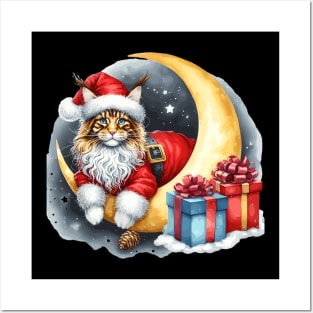 Maine Coon Cat On The Moon Christmas Posters and Art